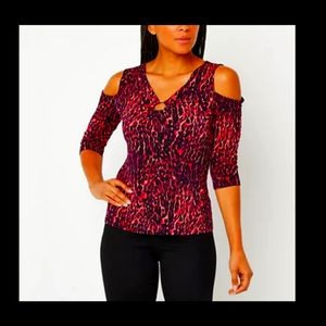 Bold Elements Pink animal print cold shoulder top XL